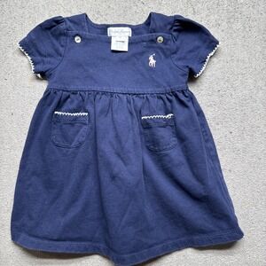 Ralph Lauren Baby Girl Navy Blue‎ Nautical Dress 6M Preppy Coastal